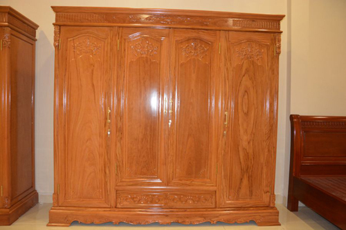 Tủ quần áo 3 buồng 4 cánh gỗ Đỏ